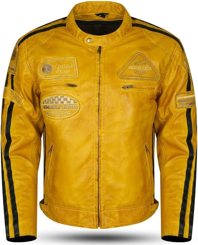 Giacca Moto Uomo in Pelle Nera con Protezioni CE