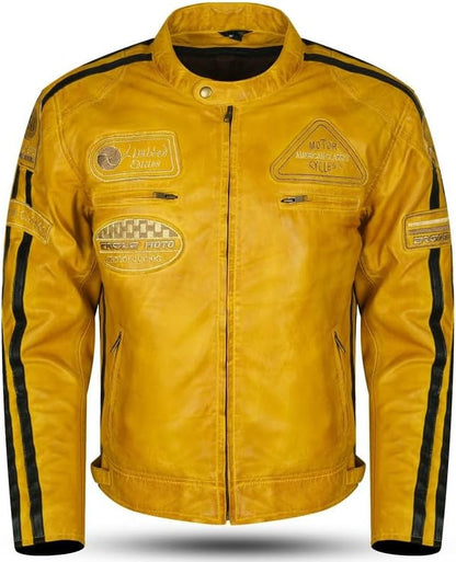 Giacca Moto Uomo in Pelle Nera con Protezioni CE